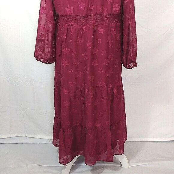 Torrid Burgundy Stars Clip Dot Chiffon Tiered Midi Dress Size 10 NWT - Picture 14 of 17